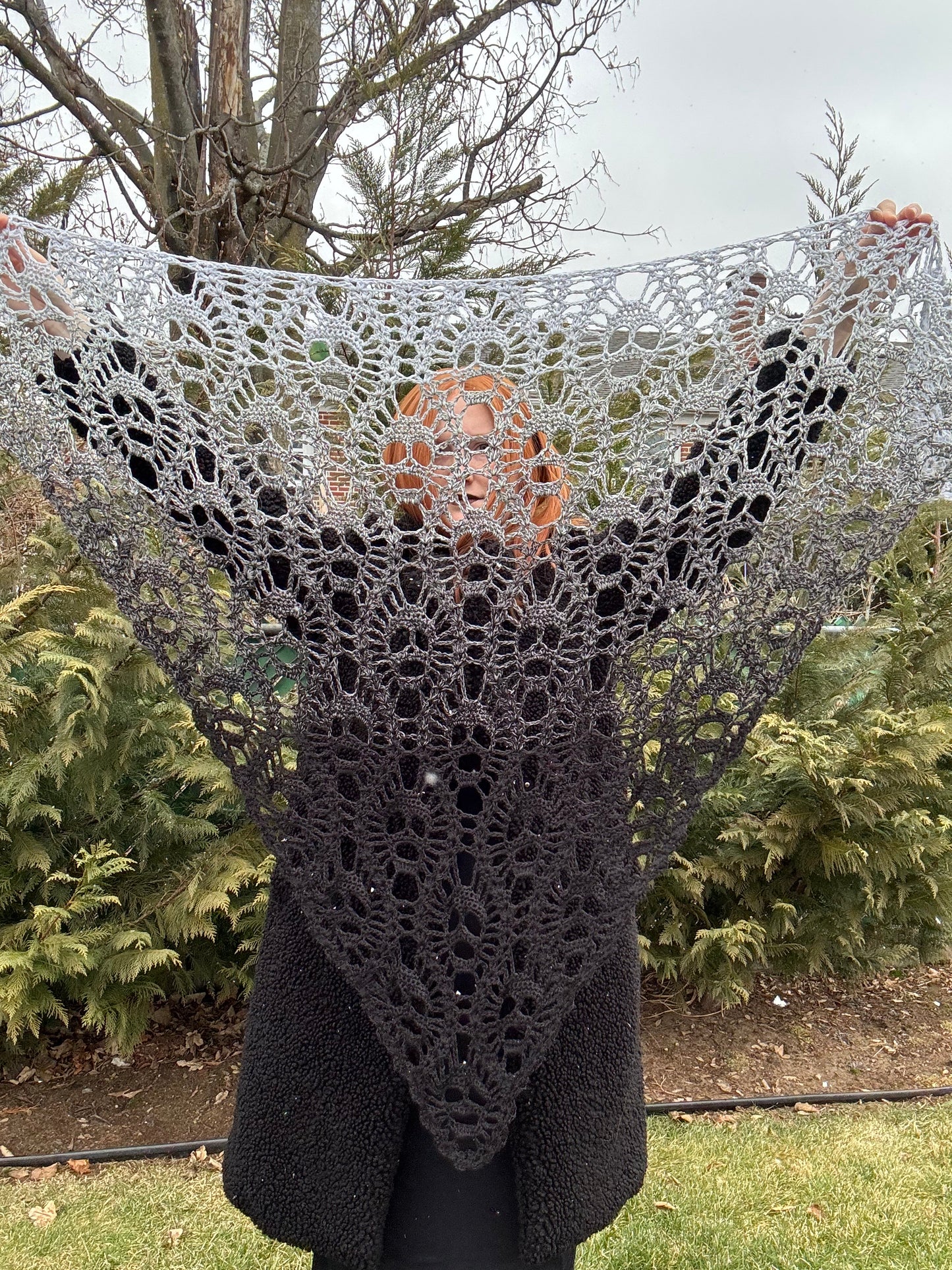 READY TO SHIP "Lost Souls Shawl" in White to Black