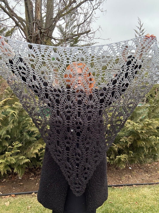 READY TO SHIP "Lost Souls Shawl" in White to Black