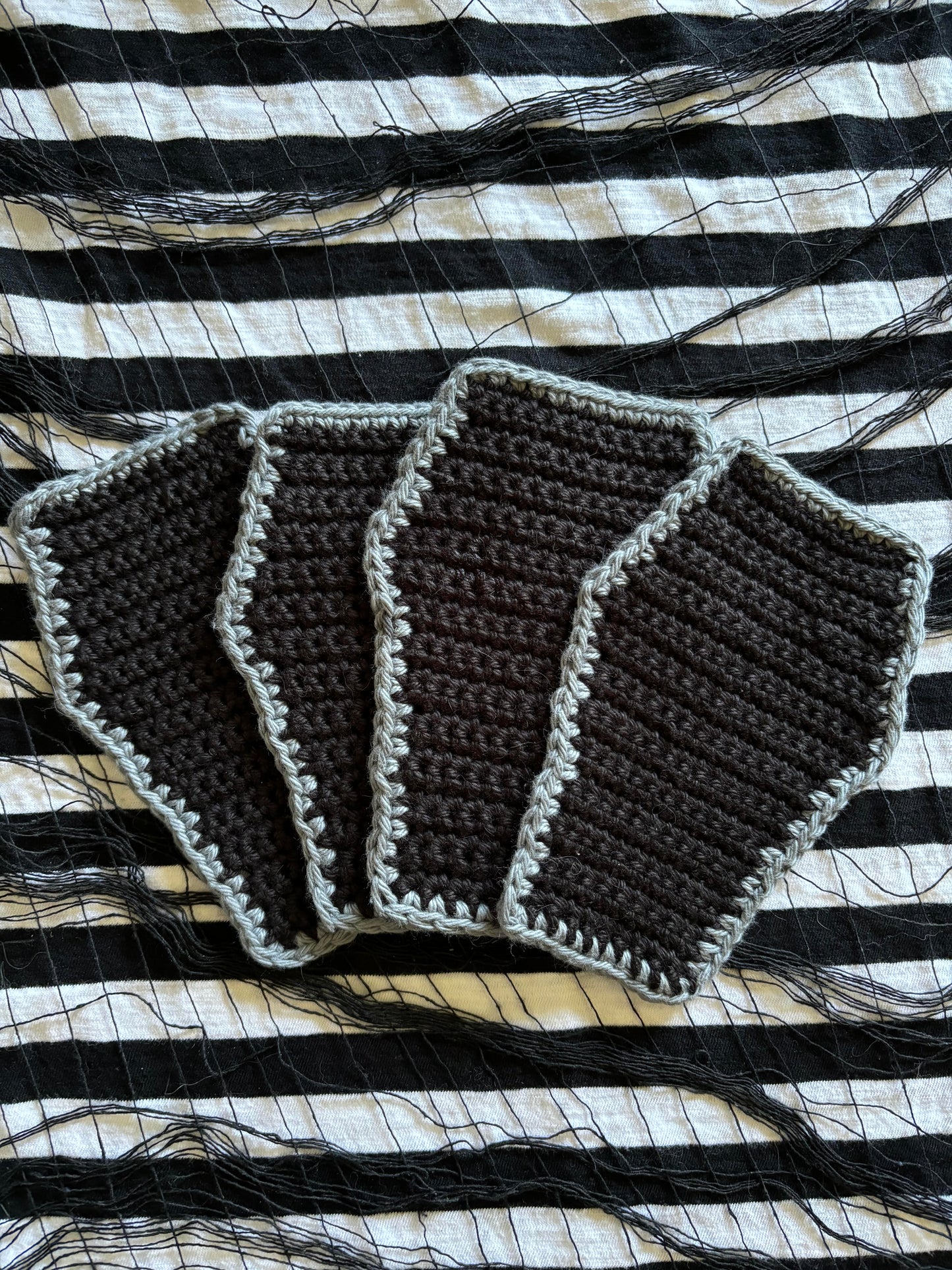 Set of 4 Crochet Coasters Coffin Halloween Spooky Goth